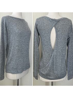 The Refinery keyhole wrap back sweater knit top heather gray